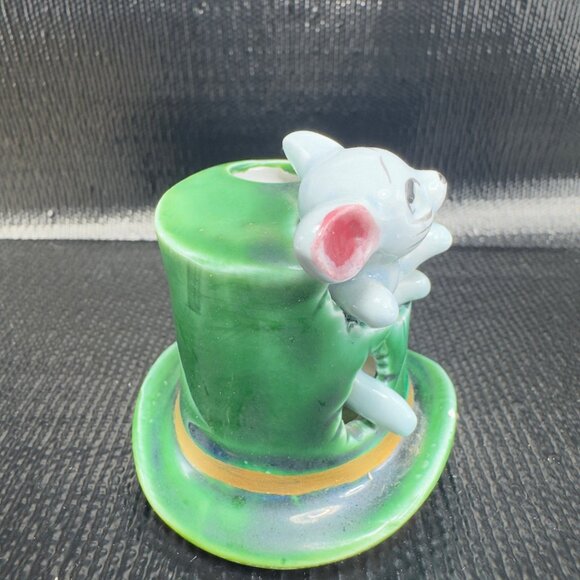 Vintage Small Mouse In Green Top Hat Toothpick Holder Ceramic Made In Japan VTG - Picture 7 of 9